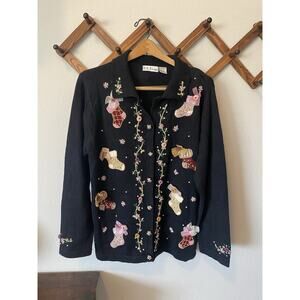 Vintage BP Design Christmas Sweater Stocking Embellished Beaded Embroidery M